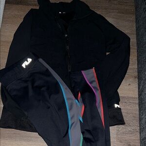 Fila Black Rutched Athletic Jacker  Paired With Fila Leggings , Medium GUC